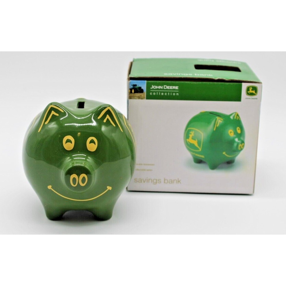 John Deere Green PIG Piggy Bank With Box NEW 2009 Collectible Stoneware - Picture 2 of 10